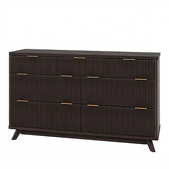 7 Drawers Dresser, 54" Wide Modern Chest of Drawers, Curved Profile Wood Storage Cabinet Organizer