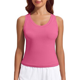 Pinspark Women's Racerback Crop Tank Tops Quick Dry Sleeveless Yoga Gym Shirts