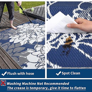 Waterproof Reversible Outdoor Rug with 4 Stakes & Storage Bag, Portable Patio Mat for Camping Deck