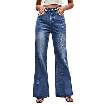 Women High Waisted Flare Jeans Wide Leg Bootcut Stretchy Bell Bottom Jeans Denim Pants