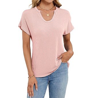 Women's Loose Fit Short Sleeve U-Neck Knit Top Casual T-Shirt