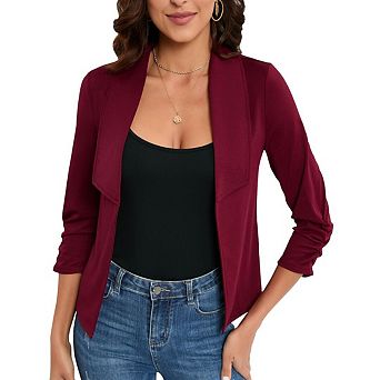 Women's Cropped Blazers Open Front Lightweight Cardigan Casual Work Office Suit Blazer Jackets