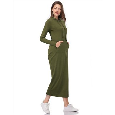 Women's Long Sleeve Pullover Hoodie Dresses Casual Long Dress with Pocket