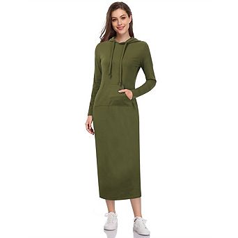 Women's Long Sleeve Pullover Hoodie Dresses Casual Long Dress with Pocket
