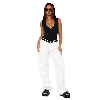 Women's Stretchy Mid-Rise Straight Leg Jeans Casual Washed Boyfriend Fit Denim Pants