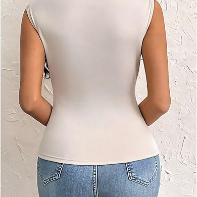 Asymmetrical Neck Irregular Hem Sleeveless Top, Slim Fit Commute Tank Top
