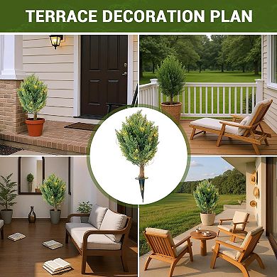 Danolapsi Artificial Cypress Shrub Ball Trees 2pcs 30" Inch Fake Evergreen Plants with Ground Spikes