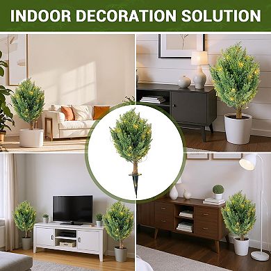 Danolapsi Artificial Cypress Shrub Ball Trees 2pcs 30" Inch Fake Evergreen Plants with Ground Spikes
