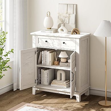 Farmhouse Sideboard Buffet Cabinet, Adjustable Shelves, Large Drawer for Dining Room, Living Room