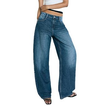 Women's Y2K Wash High Waisted Street Demin Pants Baggy Wide Leg Jeans