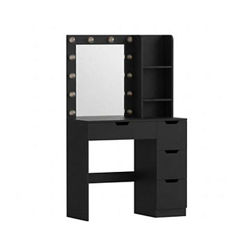 Makeup Vanity with Lights and Power Outlet, 3-Color Lighting Desk with Mirror and 4 Drawers