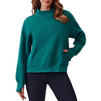 Pinspark Women's Turtleneck Fleece Lined Sweatshirt Long Sleeve Top with Thumb Holes & Pockets