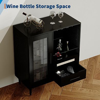 Modern Wine & Coffee Bar Cabinet, Storage Sideboard Liquor Buffet Cabinet with Drawers for Kitchen