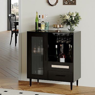 Modern Wine & Coffee Bar Cabinet, Storage Sideboard Liquor Buffet Cabinet with Drawers for Kitchen