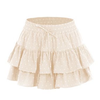 Women's Summer Workout Pleated Layered Drawstring Skirt Mini Skort with Built-in Shorts