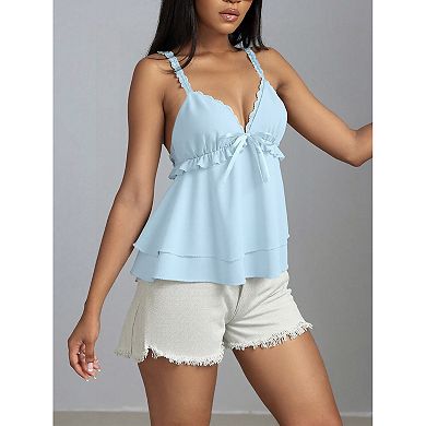 Women's Lace Layered Cami Tank Top Bow & Frill Trim Casual Summer Top