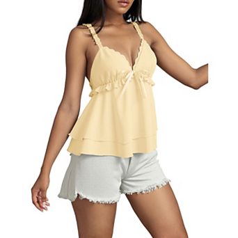 Women's Lace Layered Cami Tank Top Bow & Frill Trim Casual Summer Top