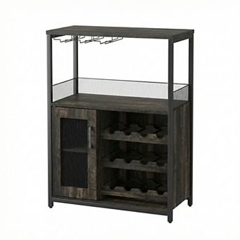 3 tier Detachable Wine Bar Cabinet with LED Lights,Glass Holder,Mesh Door,for Kitchen,Living Room
