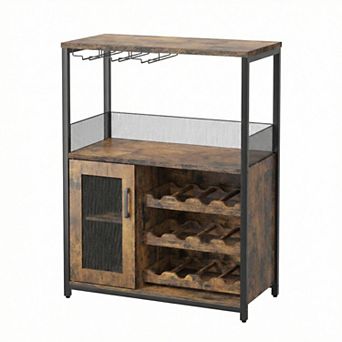 3 tier Detachable Wine Bar Cabinet with LED Lights,Glass Holder,Mesh Door,for Kitchen,Living Room