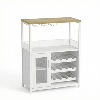 3 tier Detachable Wine Bar Cabinet with LED Lights,Glass Holder,Mesh Door,for Kitchen,Living Room