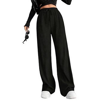 Women's Textured Wide-Leg Drawstring Trousers Casual Comfort & Versatile Style