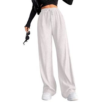 Women's Textured Wide-Leg Drawstring Trousers Casual Comfort & Versatile Style