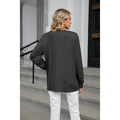 Women V-Neck Striped Long Sleeved Casual T-Shirt Top Blouses Pullover Tops with Buttons