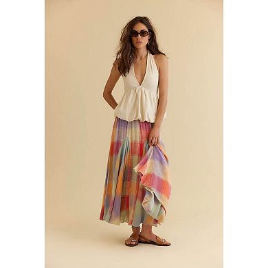 Women's Halter Neck Deep V Peplum Top Sleeveless Bubble Hem Blouse for Summer Vacation