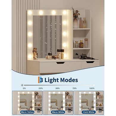 Makeup Vanity with Lights and Power Outlet, 3-Color Lighting Desk with Mirror and 4 Drawers