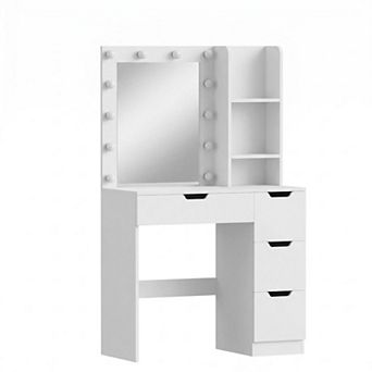 Makeup Vanity with Lights and Power Outlet, 3-Color Lighting Desk with Mirror and 4 Drawers