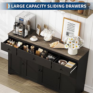 55" Large Sideboard Buffet Cabinet,Kitchen Storage Cabinet Console Table Coffee Bar Buffet Table