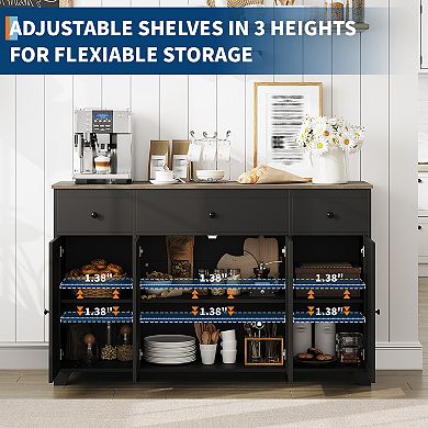55" Large Sideboard Buffet Cabinet,Kitchen Storage Cabinet Console Table Coffee Bar Buffet Table