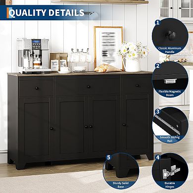 55" Large Sideboard Buffet Cabinet,Kitchen Storage Cabinet Console Table Coffee Bar Buffet Table