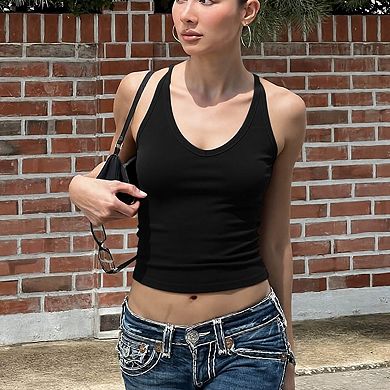 Women's Halter Neck Slim Fit Ribbed Tank Top Fitted Layering Camisole