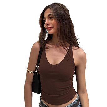 Women's Halter Neck Slim Fit Ribbed Tank Top Fitted Layering Camisole