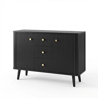 47.2" w Fluted Buffet Cabinet with 3 Drawers, Storage Cabinet, Modern TV Stand Coffee Bar Cabinets
