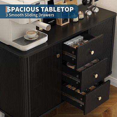 47.2" w Fluted Buffet Cabinet with 3 Drawers, Storage Cabinet, Modern TV Stand Coffee Bar Cabinets