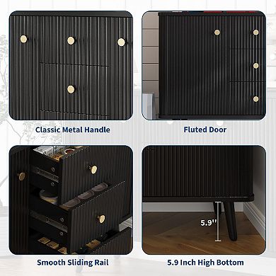 47.2" w Fluted Buffet Cabinet with 3 Drawers, Storage Cabinet, Modern TV Stand Coffee Bar Cabinets