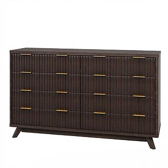 8 Drawers Dresser, 54" Wide Modern Chest of Drawers, Curved Profile Wood Storage Cabinet Organizer