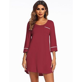 Ekouaer Women Nightgown Night Dress Three Quarter Sleeve Night Shirt Sleepshirt with Chest Pocket