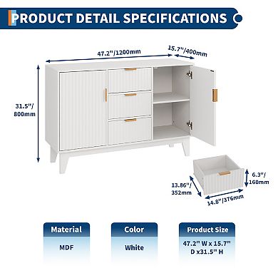 Fluted Sideboard Buffet Cabinet with Storage, Kitchen Storage Cabinet, Wood Coffee Bar Buffet Table