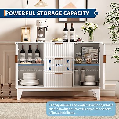 Fluted Sideboard Buffet Cabinet with Storage, Kitchen Storage Cabinet, Wood Coffee Bar Buffet Table