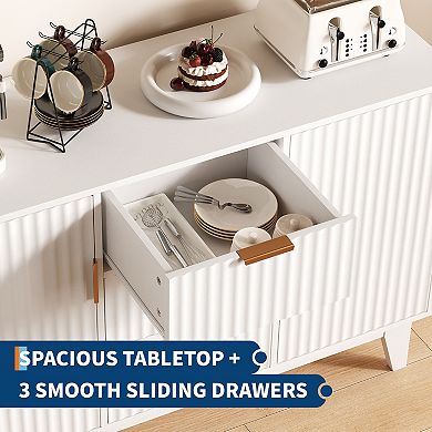 Fluted Sideboard Buffet Cabinet with Storage, Kitchen Storage Cabinet, Wood Coffee Bar Buffet Table