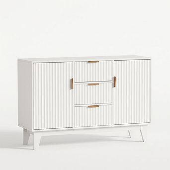Fluted Sideboard Buffet Cabinet with Storage, Kitchen Storage Cabinet, Wood Coffee Bar Buffet Table