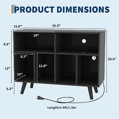 Wood Record Player Stand with Vinyl Record Storage, 39.5in Record Holder Player Cabinet