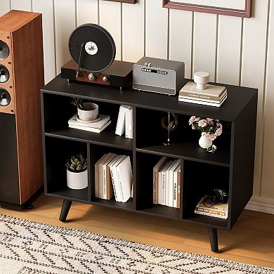 Wood Record Player Stand with Vinyl Record Storage, 39.5in Record Holder Player Cabinet
