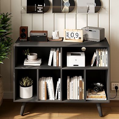 Wood Record Player Stand with Vinyl Record Storage, 39.5in Record Holder Player Cabinet