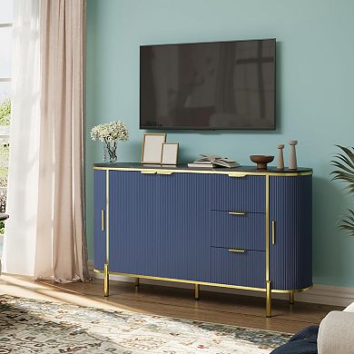 Sideboard Buffet Storage Cabinet, 60in Fluted Cupboard Coffee Bar TV Console Cabinet