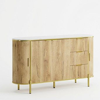 Sideboard Buffet Storage Cabinet, 60 in Fluted Cupboard Coffee Bar TV Console Cabinet