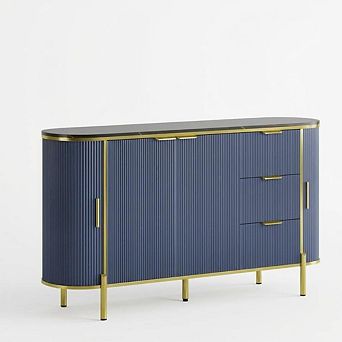 Sideboard Buffet Storage Cabinet, 60 in Fluted Cupboard Coffee Bar TV Console Cabinet